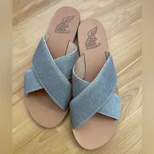 Ancient Greek Sandals Criss Cross Pony Hair Gray Sz 41/10